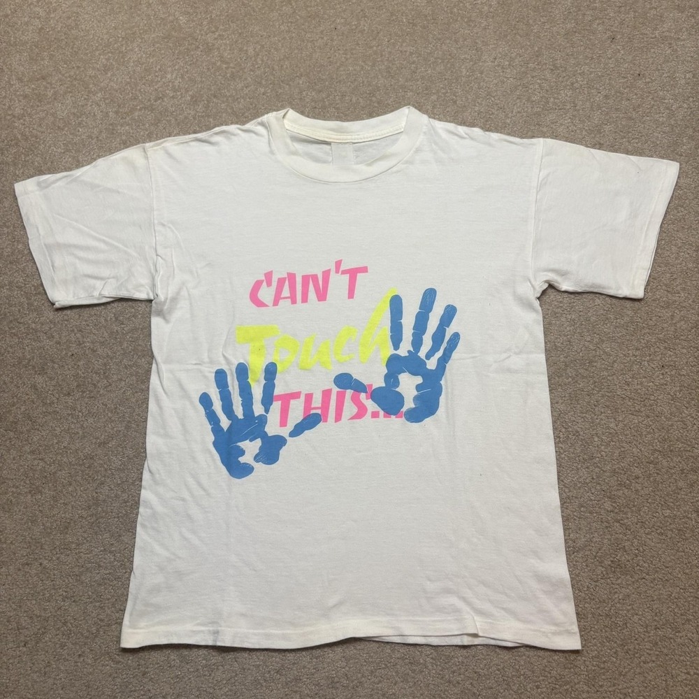 Vtg MC Hammer Shirt Mens Medium White "Can't Touch This" Neon Graphic Tee 80s
